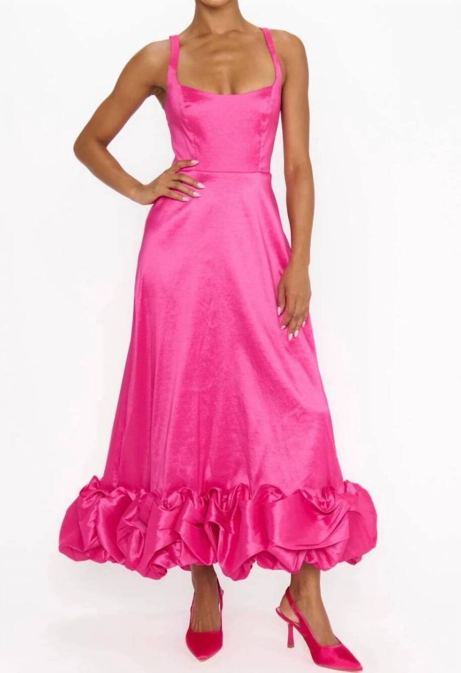 NEW SHOW ME YOUR MUMU rebecca midi dress in dragonfruit taffeta